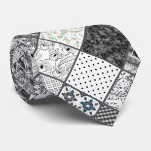 Corbata Monocasco de mosaico sin foco blanco gris negro