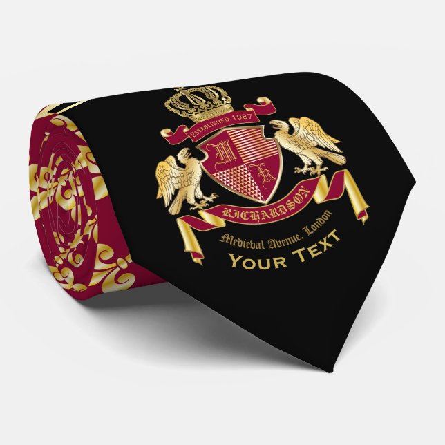Corbata Monogram Coat of Arms Red Gold Eagle Fleur de Lis (Enrollado)