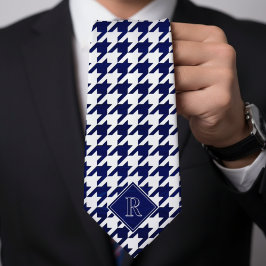 Corbata Monogram Houndstooth Pattern White & Blue Wood