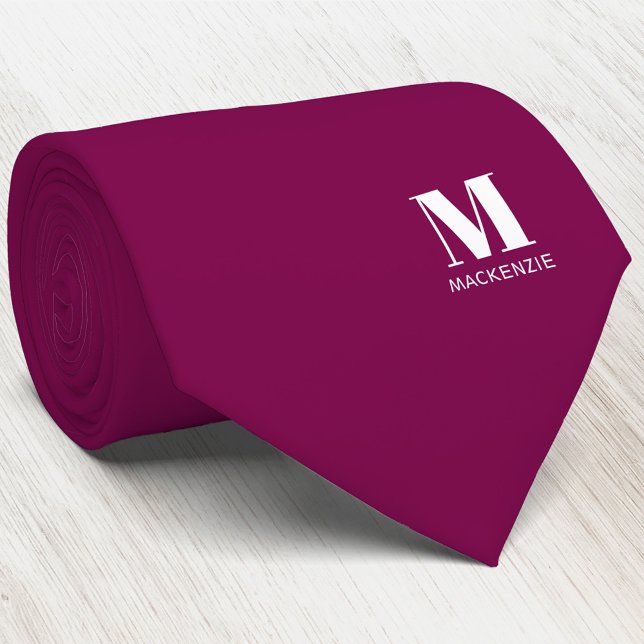 Corbata Monogram Initial Crest Personalized Burgundy Pink (Simple modern minimalist monogram initial name crest neck tie)