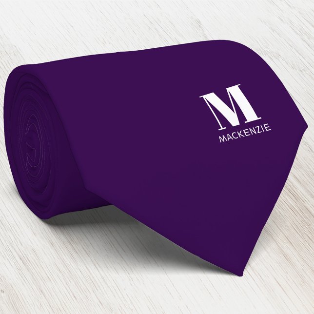 Corbata Monogram Initial Crest Personalized Purple (Simple modern minimalist monogram initial name crest neck tie
)