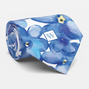 Corbata Monograma Azul Floral Tejido De Cuello Botánico