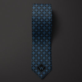 Corbata Monograma azul oscuro y árabe negro