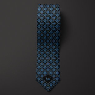 Corbata Monograma azul oscuro y árabe negro