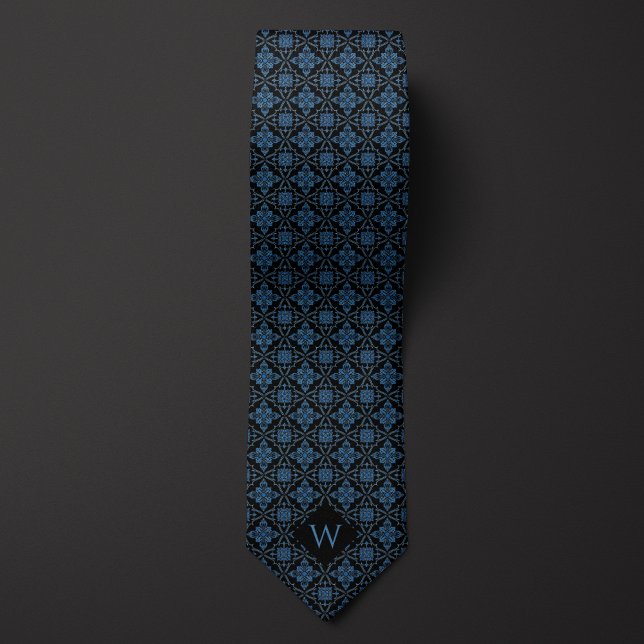 Corbata Monograma azul oscuro y árabe negro (Subido por el creador)