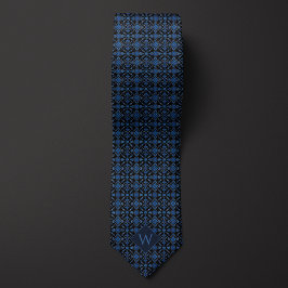 Corbata Monograma azul real y árabe negro