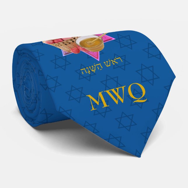 Corbata Monograma azul ROSH HASHANAH Tekhelet (Enrollado)