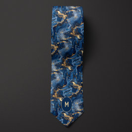 Corbata Monograma azul y dorado marcado