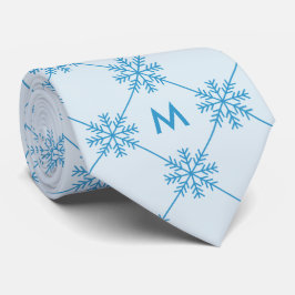 Corbata Monograma Blue Snowflakes Diagonal Square Pattern