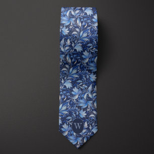 Corbata Monograma botánico azul cobalto