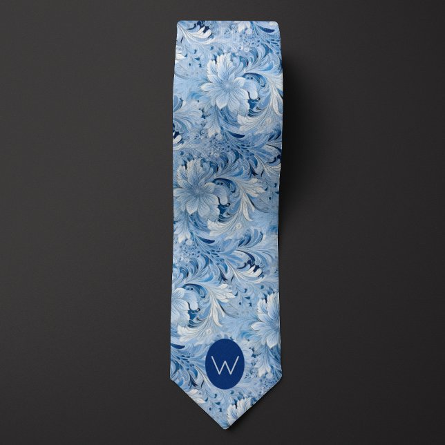 Corbata Monograma Botánico Azul Hielo (Subido por el creador)