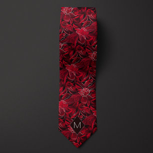 Corbata Monograma Botánico Rojo Granate