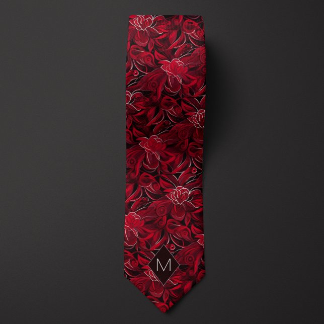 Corbata Monograma Botánico Rojo Granate (Subido por el creador)