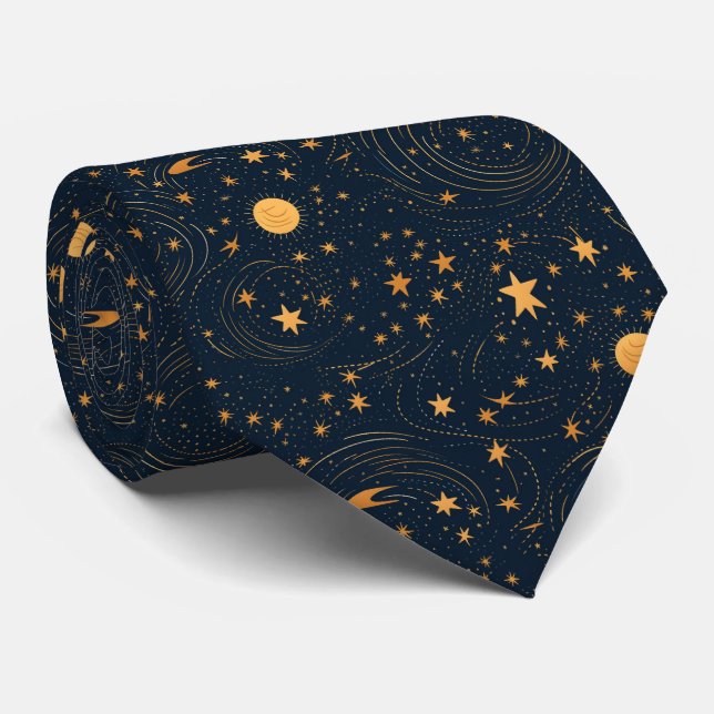 Corbata Monograma celeste de noche estrellada (Enrollado)