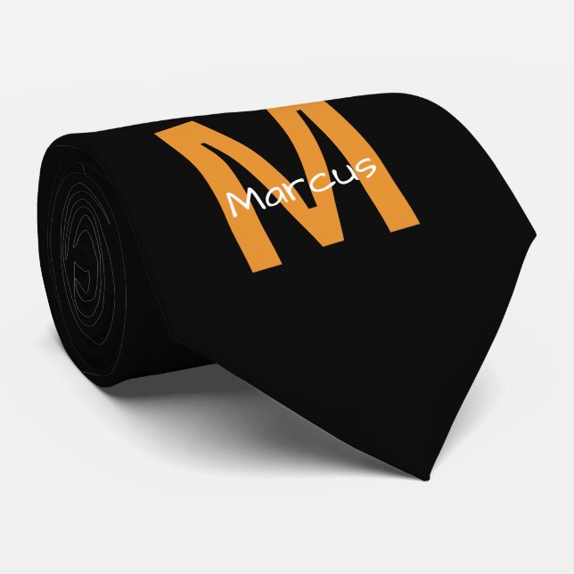 Corbata Monograma Chic Negro Naranja (Enrollado)