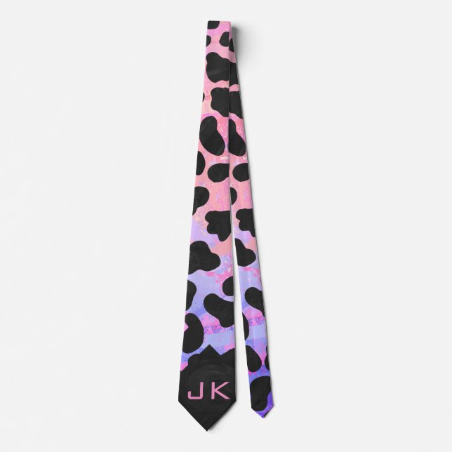 Corbata Monograma dálmata negro y rosa (Anverso)