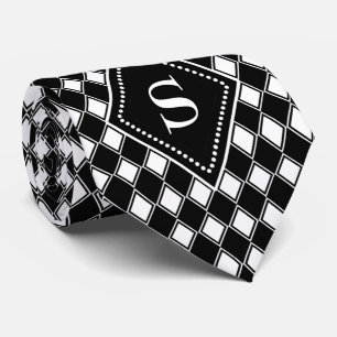 Corbata Monograma de arlequín blanco y negro de personaliz