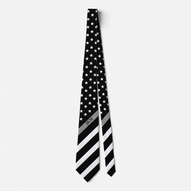Corbata Monograma de bandera estadounidense de línea gris  (Anverso)
