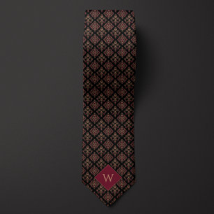Corbata Monograma de Borgoña y Arábico Negro
