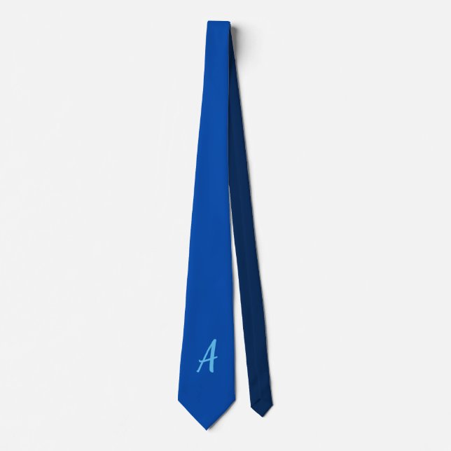 Corbata Monograma de caligrafía azul de cobalto Minimalist (Anverso)