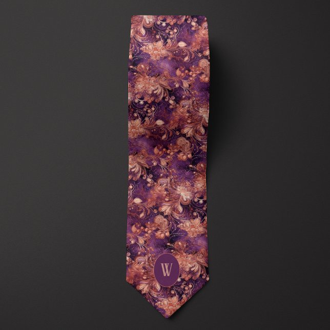 Corbata Monograma de ciruela y cobre botánico (Subido por el creador)