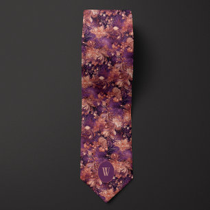 Corbata Monograma de ciruela y cobre botánico