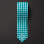 Corbata Monograma de control Verde azulado casual<br><div class="desc">Esta corbata presenta verde azulados cuadrados de cuadros sobre un fondo monocromático más ligero, creando un diseño casual pero sofisticado que atraerá a los hombres con un sentido de moda relajado. Incluye un monograma, para añadir un toque personalizado de diversión. Asegúrese de comprobar los calcetines coincidentes con el mismo diseño....</div>