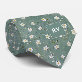 Corbata Monograma de floral verde turbio