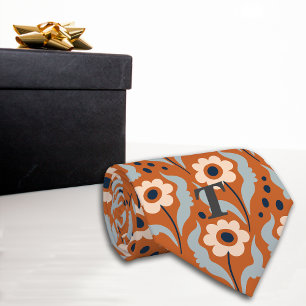 Corbata Monograma de flores de huevo Naranja quemadas de o