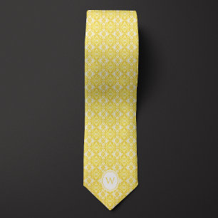 Corbata Monograma de inspiración floral amarilla y blanca