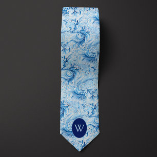 Corbata Monograma de inspiración floral azul