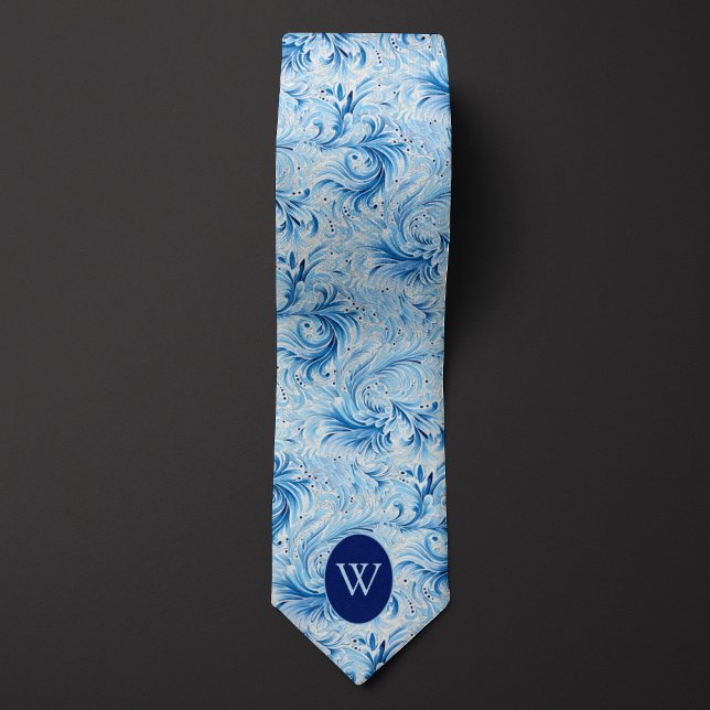 Corbata Monograma de inspiración floral azul (Subido por el creador)