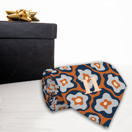 Corbata Monograma de las flores de huevo de azul cobalto