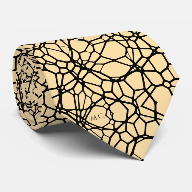 Corbata Monograma de línea geométrica de marfil de juego r (Enrollado)