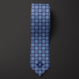 Corbata Monograma de Mandala Azul Cobalto