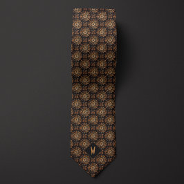 Corbata Monograma de Mandala de Cobre y Negro