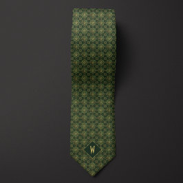 Corbata Monograma de Mandala Geométrica Verde Moss