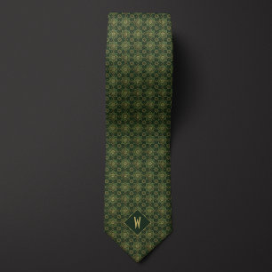 Corbata Monograma de Mandala Geométrica Verde Musgo