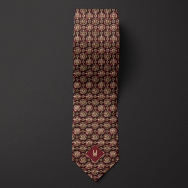 Corbata Monograma de Mandala Ornata Burgundy y Oro (Subido por el creador)