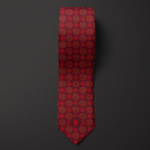 Corbata Monograma de Mandala Rojo Fuego