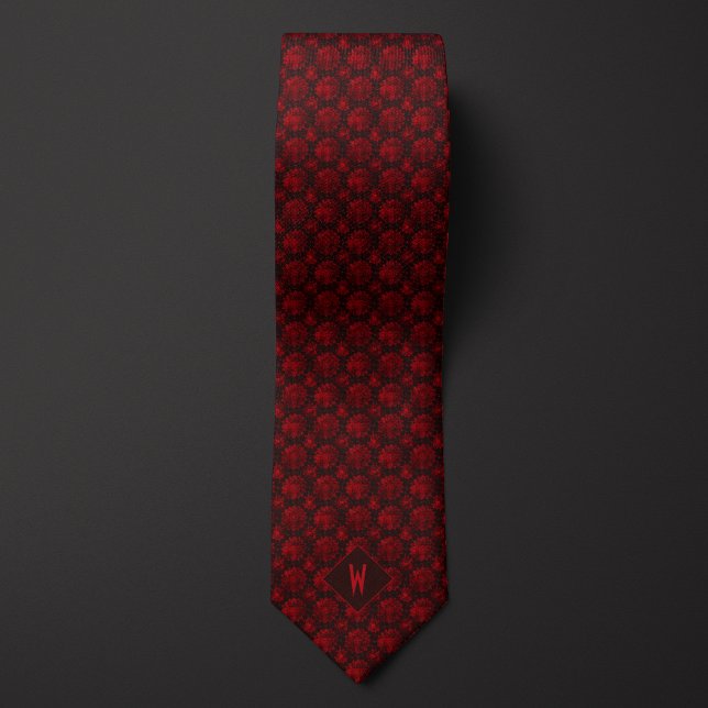 Corbata Monograma de Mandala Rojo Intenso sobre Negro (Subido por el creador)