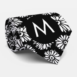 Corbata Monograma de margarita minimalista groovy en blanc