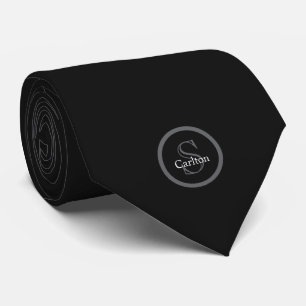 Corbata Monograma de nombre personalizado negro gris carbó