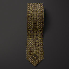 Corbata Monograma de oro y árabe negro