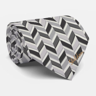 Corbata Monograma de patrón geométrico de chevron gris mod