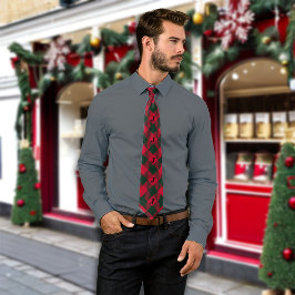 Corbata Monograma de Red Buffalo Plaids Personalizado