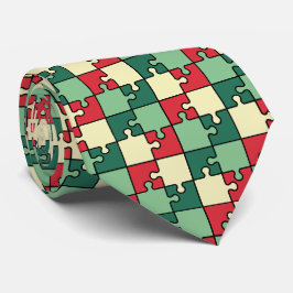 Corbata Monograma del rompecabezas rojo verde de los navid