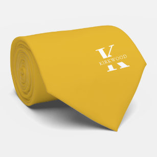Corbata Monograma elegante amarillo mostaza + nombre   De 