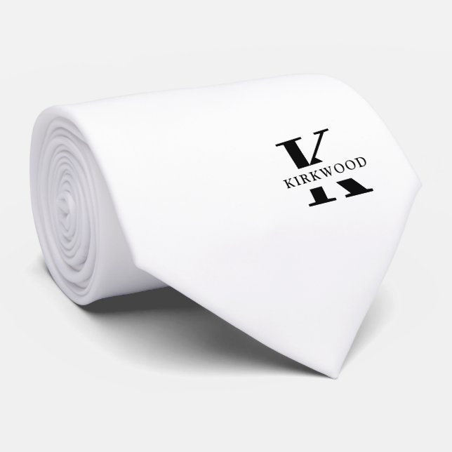 Corbata Monograma elegante | Blanco negro (Enrollado)