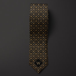 Corbata Monograma elegante de oro y árabe negro